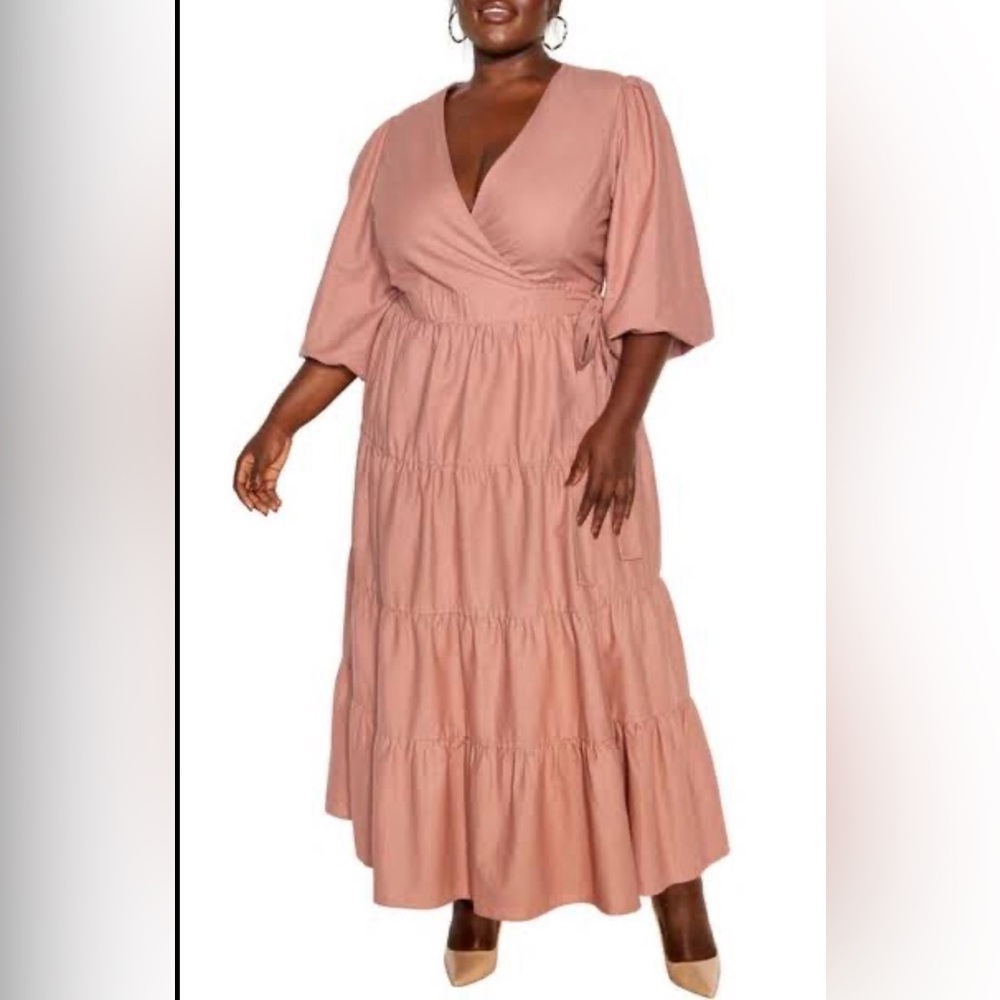Elegant Pink Linen blend Wrap Dress by City chick sold at Nordstrom